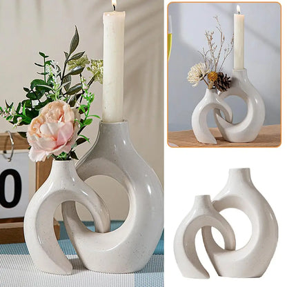 Snuggling Ceramic Vase & Candlestick