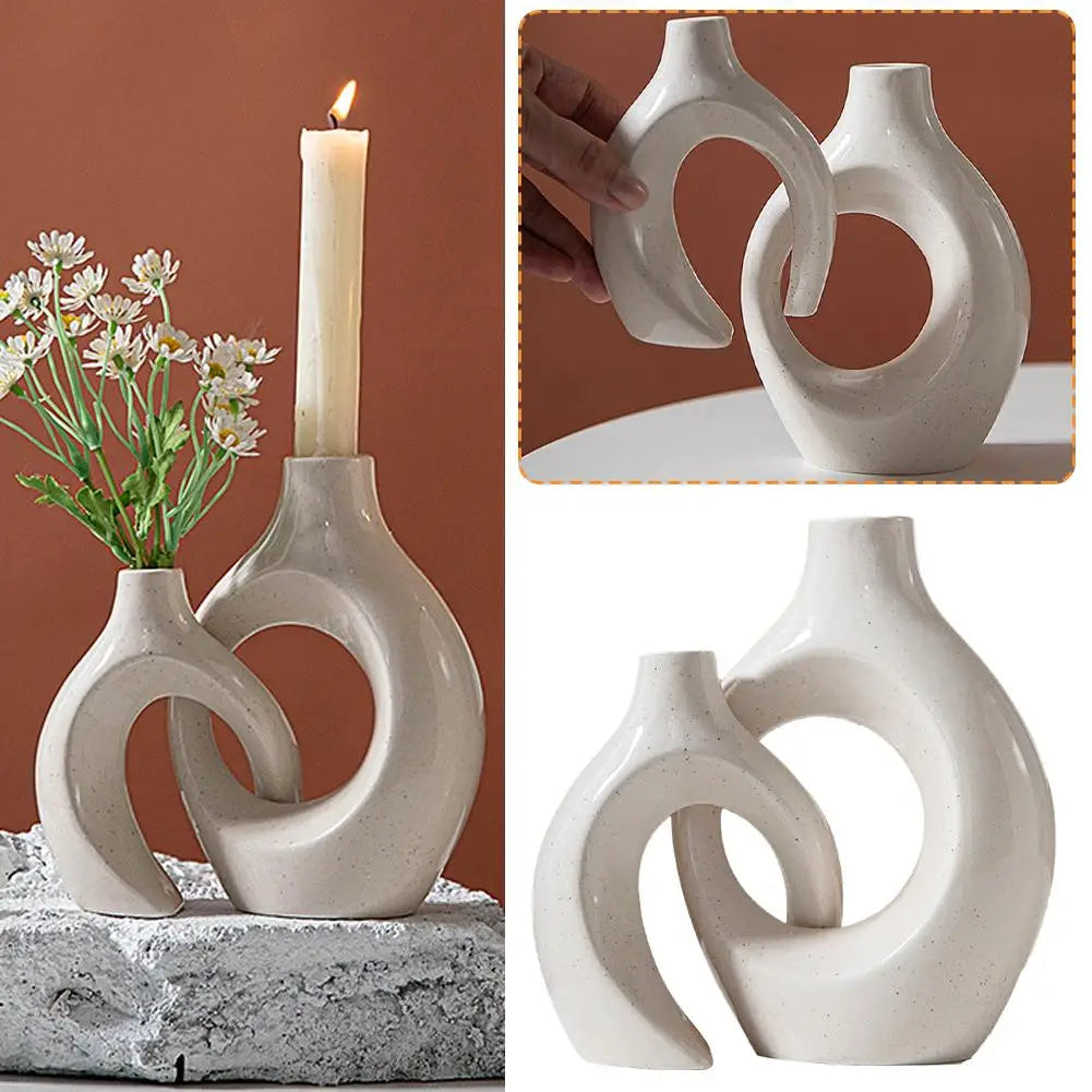 Snuggling Ceramic Vase & Candlestick