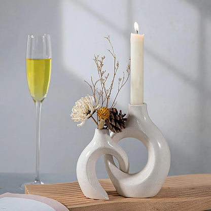 Snuggling Ceramic Vase & Candlestick